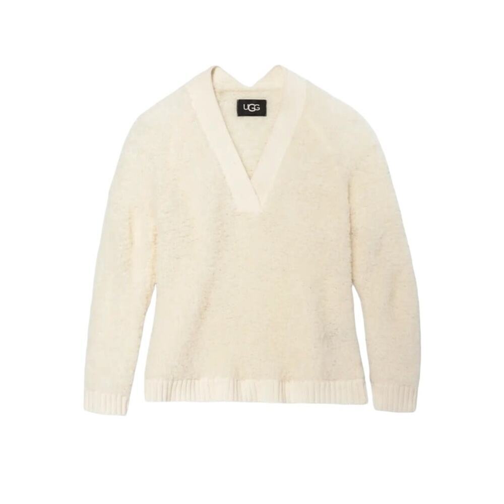 Ugg Cream Deeann CloudFluff V Neck Wool Blend Sweater Size Large New
